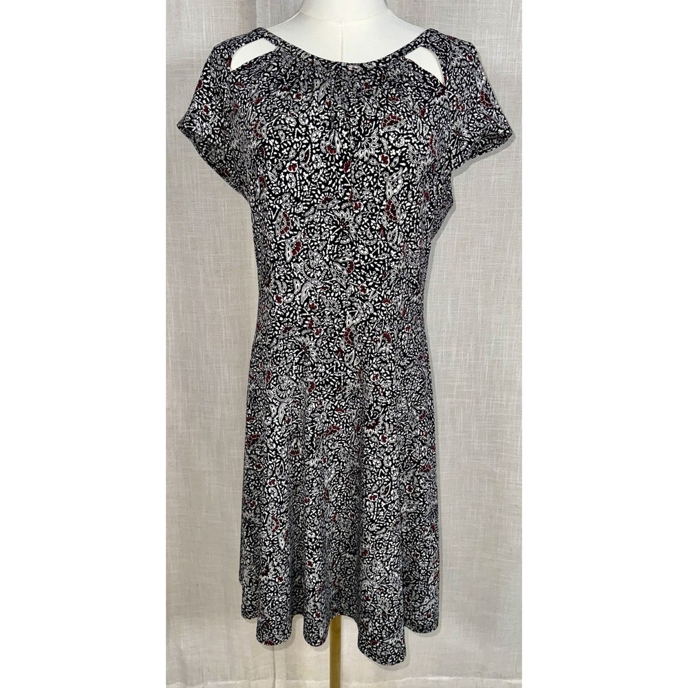 Michael Kors‎ Paisley Floral Cutout Burgundy Black Dress Woman's Sz M Medium